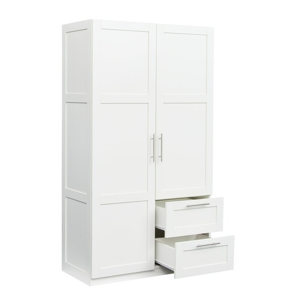 High wardrobe and kitchen cabinet with 2 doors, 2 drawers and 5 storag