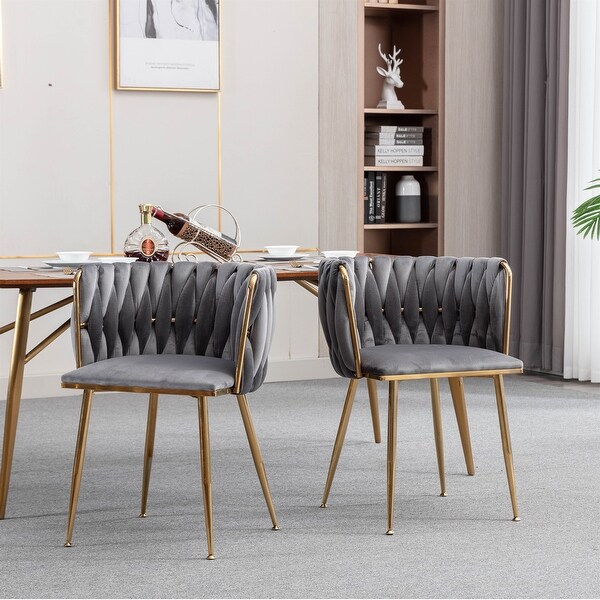 Golden Metal Frame Velvet Fabric Dining Chair Set of 2 - Overstock - 3