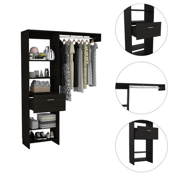 TUHOME Manchester 150 Closet System with Metal Rod, 5 Open Shelves, an