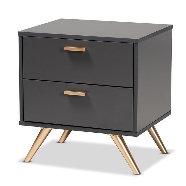 Kelson Modern Dark Grey and Gold Finished Wood 2-Drawer Nightstand - -