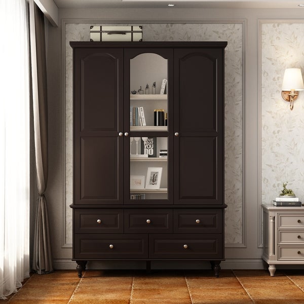 70.9H Lacquered Wardrobe Armoires Wooden Closet with Mirror Door - - 3