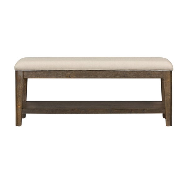 Copper Grove Artisan Prairie Wirebrushed Oak Upholstered Bench - Overs