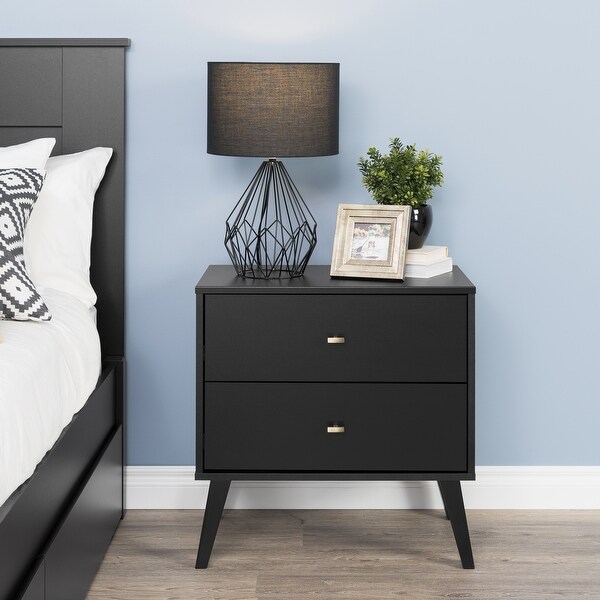 Milo Mid Century Modern Bedroom Nightstand, 2-Drawer, Black - - 372635