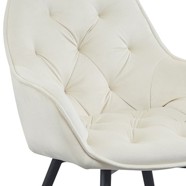 Alix 25 Inch Modern Dining Chair, Button Tufted, Set of 2, White, Blac