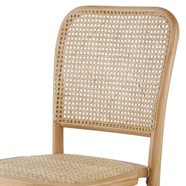 21 Inch Dining Chairs, Rattan Seat, Curved, Stackable, Set of 2, Natur