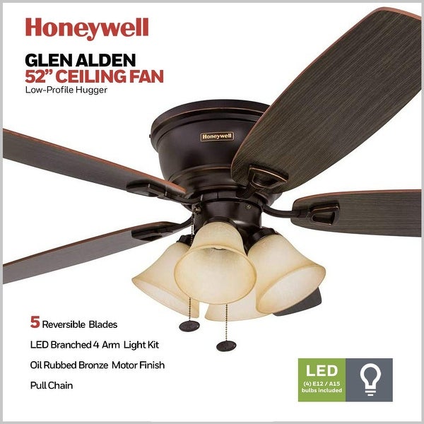 Honeywell Glen Alden 4-light Oil Rubbed Bronze Hugger Ceiling Fan | Ov