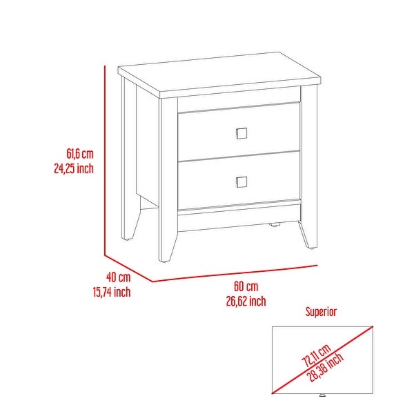 Contemporary Style 2-Drawers 4-Tapered Legs Bedside Table, Superior To