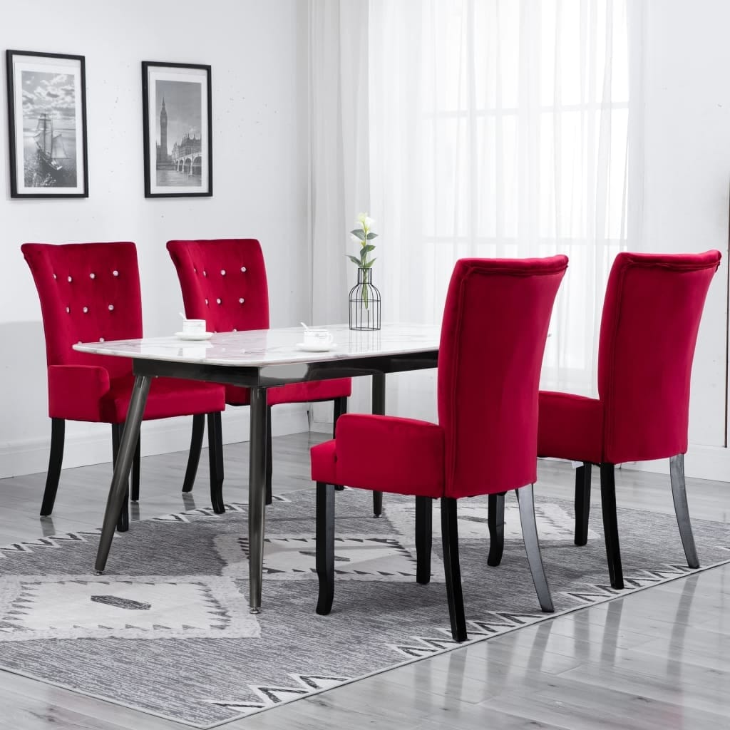 Dining Chair with Armrests 4 pcs Red Velvet - Overstock - 37348973