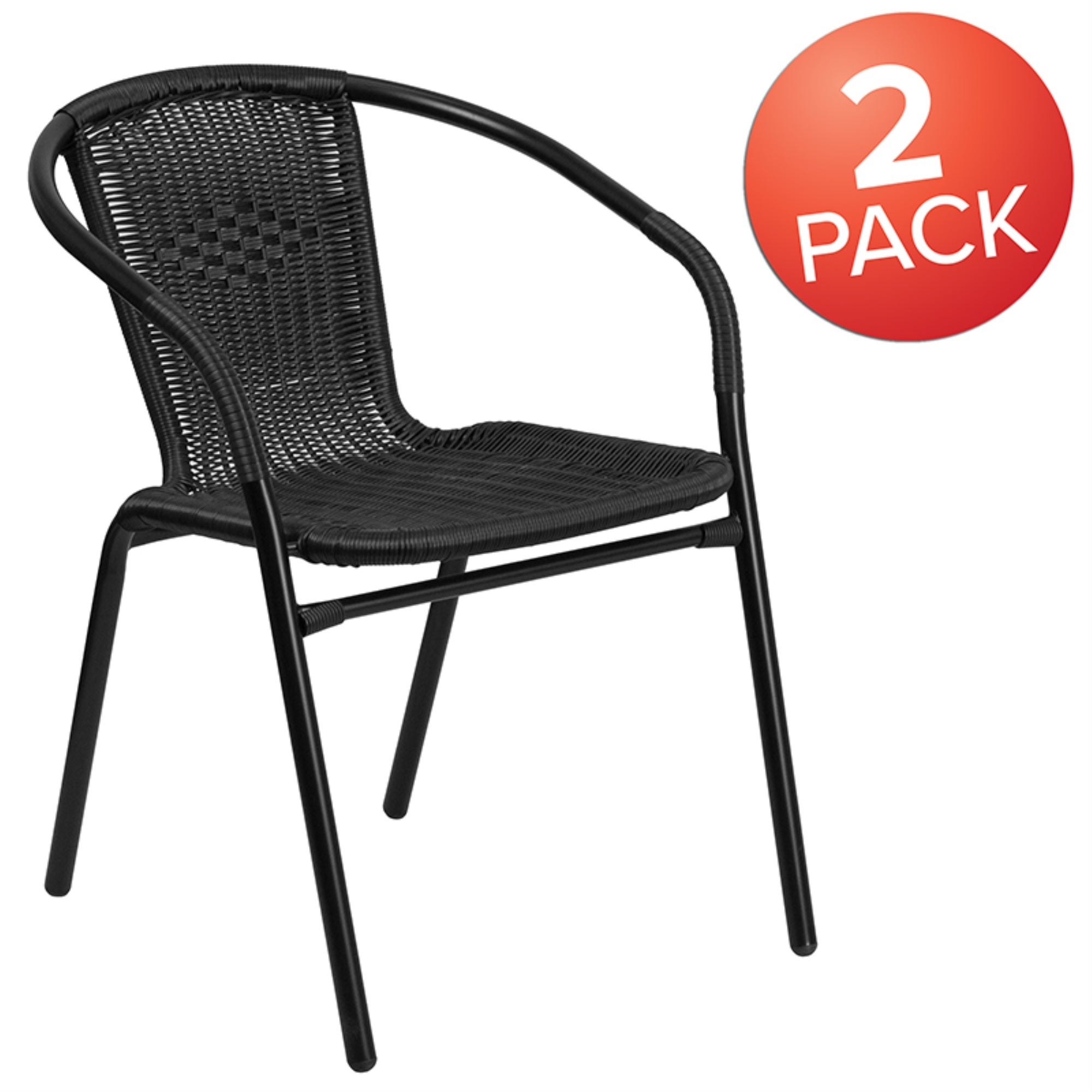 2 Pack Black Rattan Indoor-Outdoor Restaurant Stack Chair - Overstock