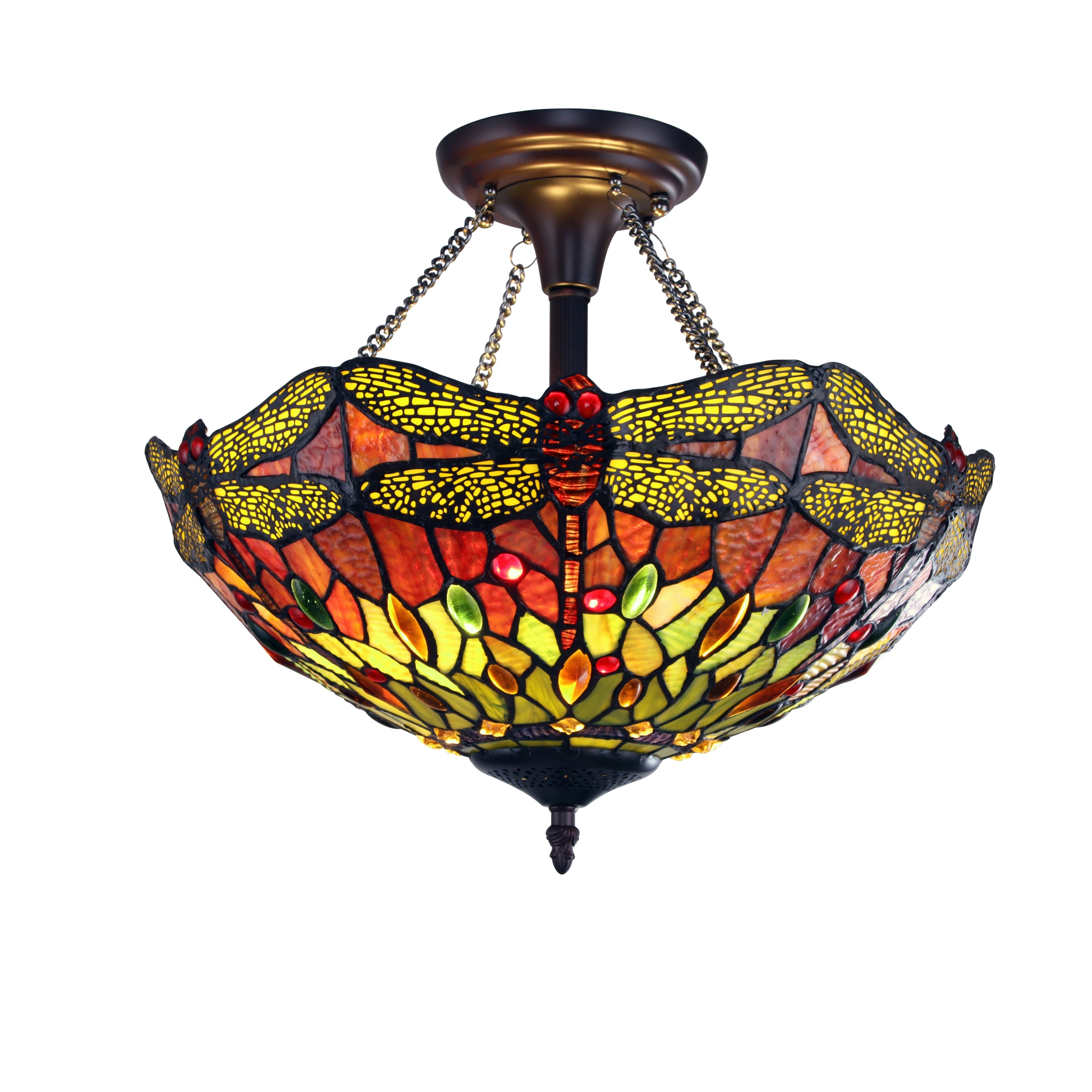 Tiffany Style Dragonfly Design 2-light Dark Bronze Semi-Flush Fixture