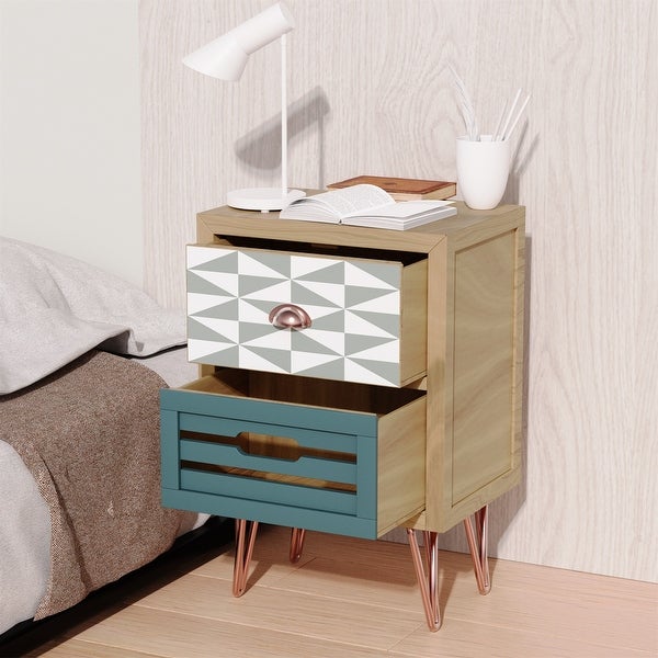 Wooden Nightstand with Two Drawer and Metal Feet Modern Style Bedside