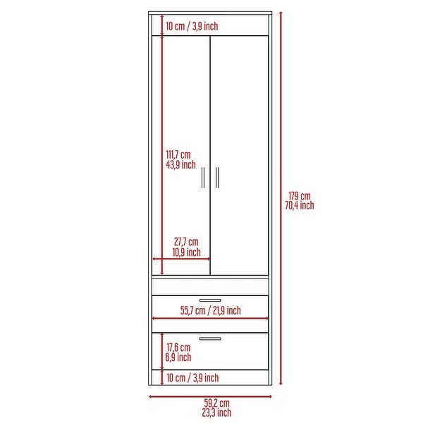 2-Drawer Armoire Smokey Oak and White with Two Bottom Drawers (Each Fr