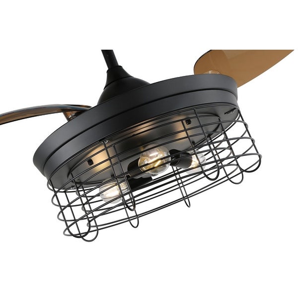 Oaks Aura 42In Industrial 3-blade retractable Cage Ceiling Fan with Re