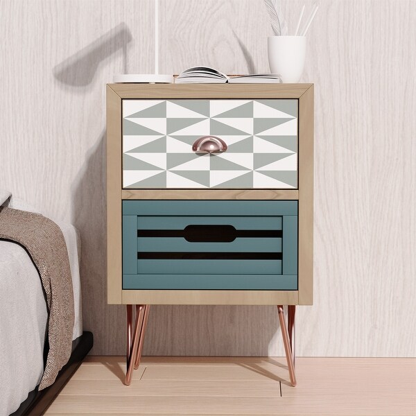 Wooden Nightstand with Two Drawer and Metal Feet Modern Style Bedside