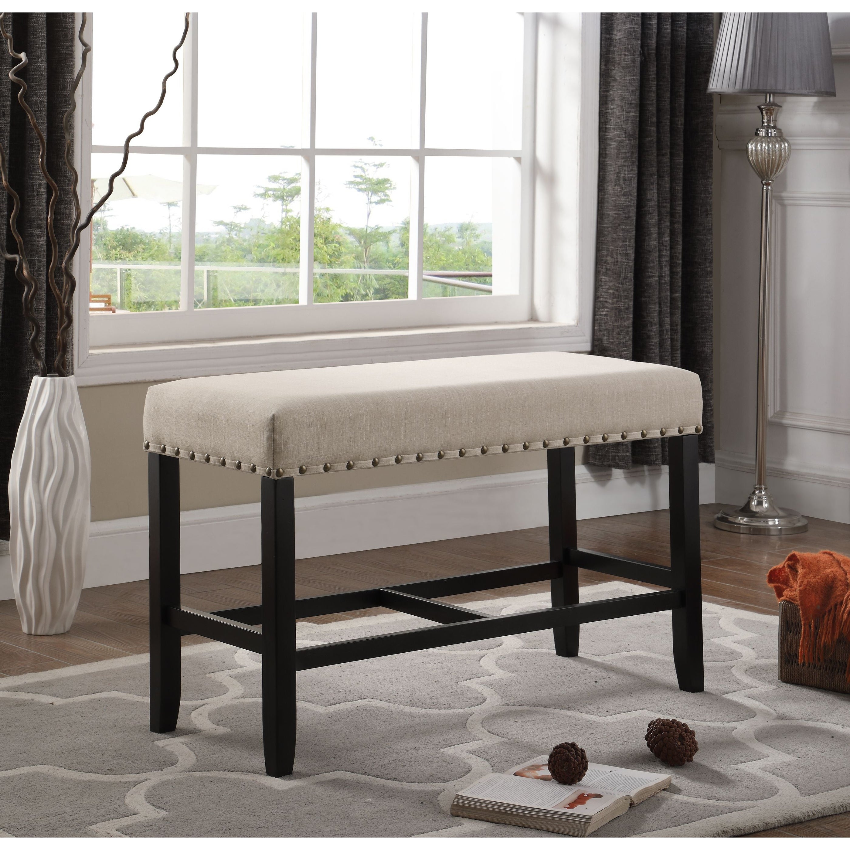 Biony Tufted Bench, Tan - Overstock - 36309215