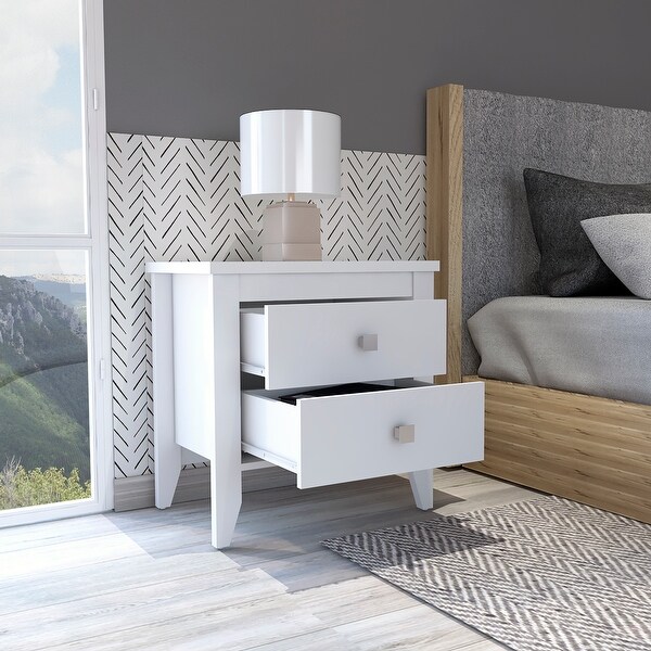 Contemporary Style 2-Drawers 4-Tapered Legs Bedside Table, Superior To