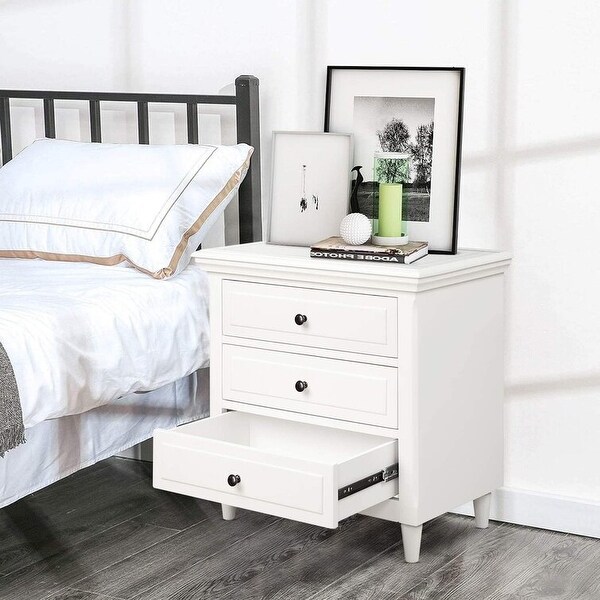 Modern Vintage 3 Drawer Wood Nightstand, White Wood Bedside Table, Sid