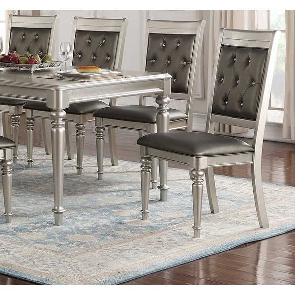 Silver Accent Tufted Upholstered Chairs Set of 2 Dining Side Chairs -