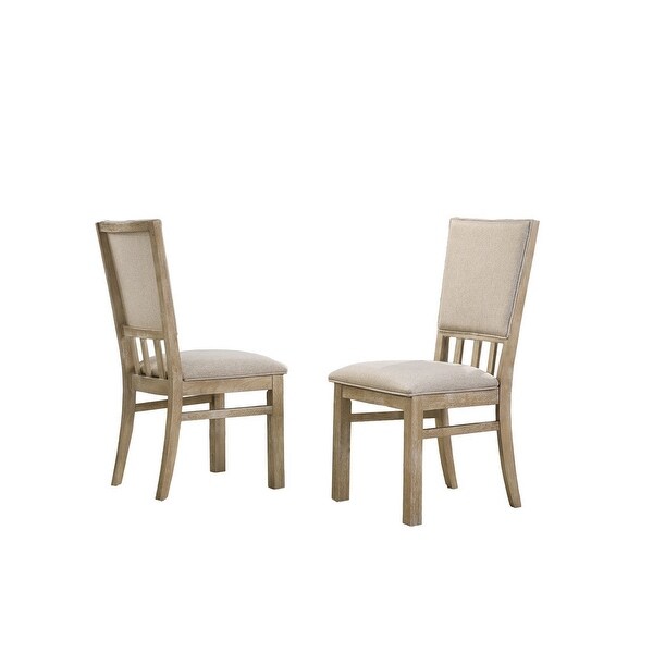 22 Inch Wood Dining Chairs Set of 2, Beige Cushioning, Slatted Low Bac