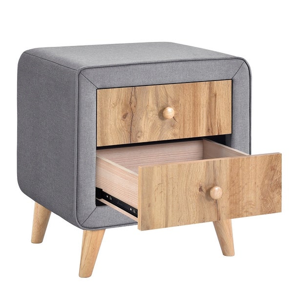 Upholstered Wooden Nightstand with 2 Drawers - - 36784060