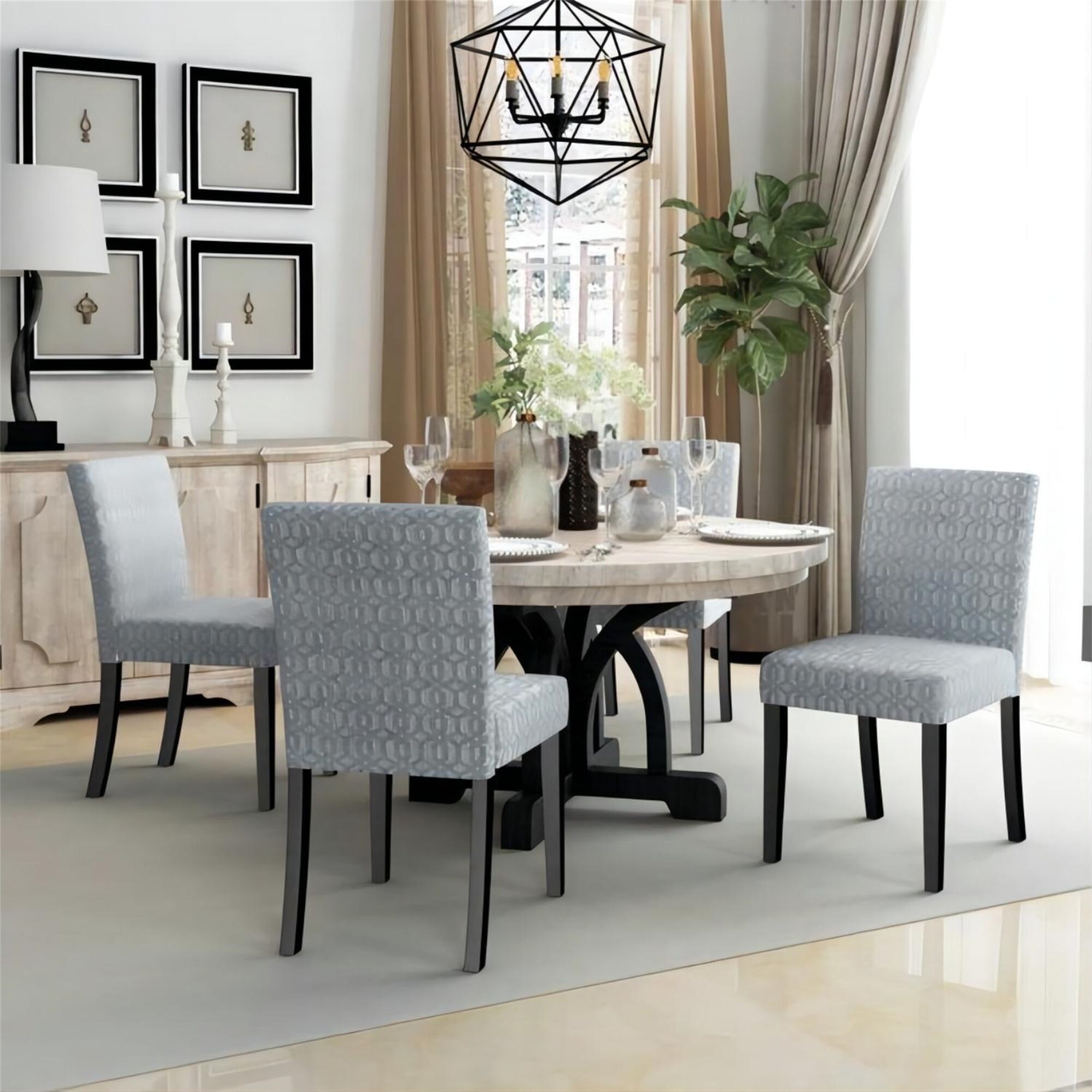 2 Pcs Upholstered Dining Chairs, Side Chair with Solid Wood Legs - Ove