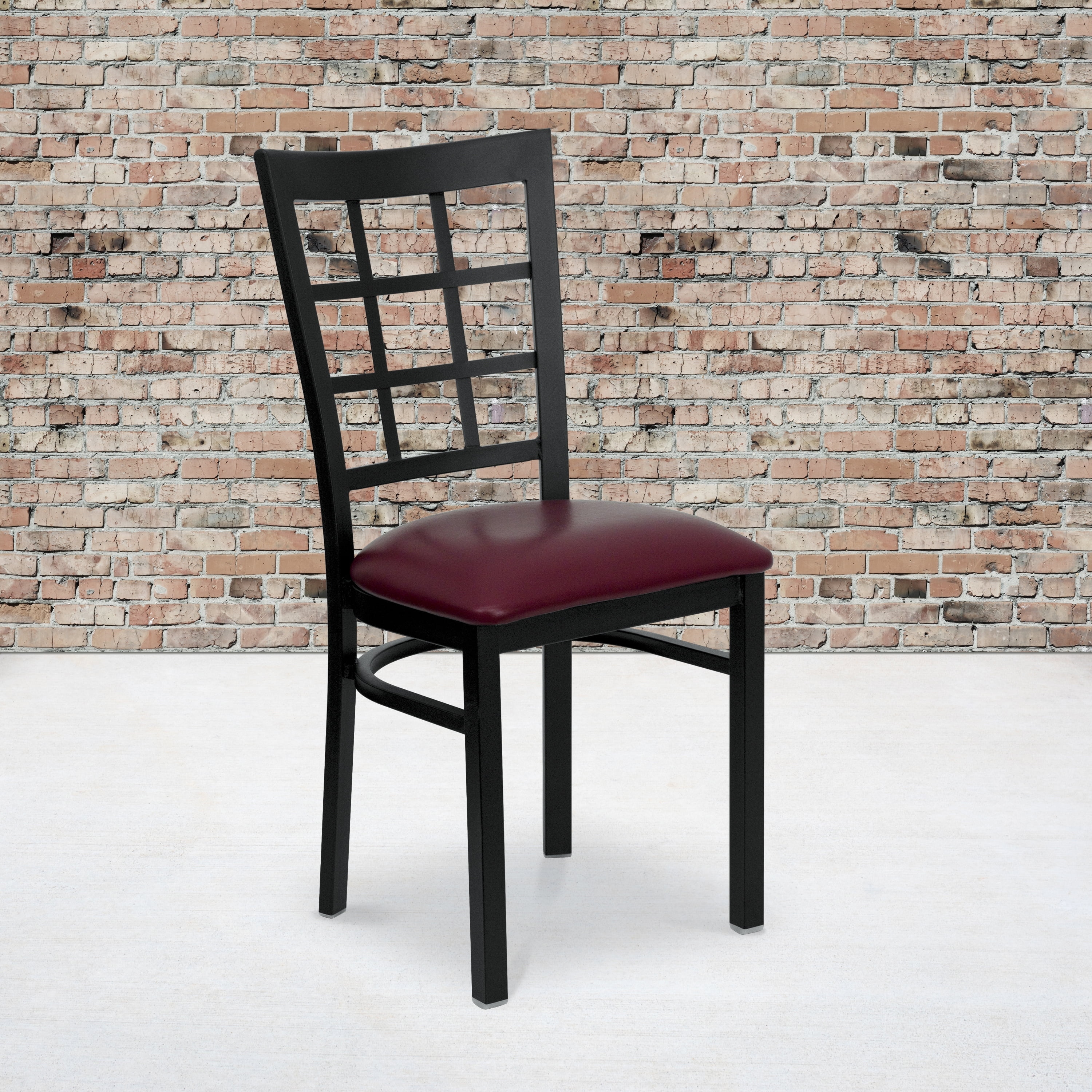 2 Pack HERCULES Series Black Window Back Metal Restaurant Chair - Burg