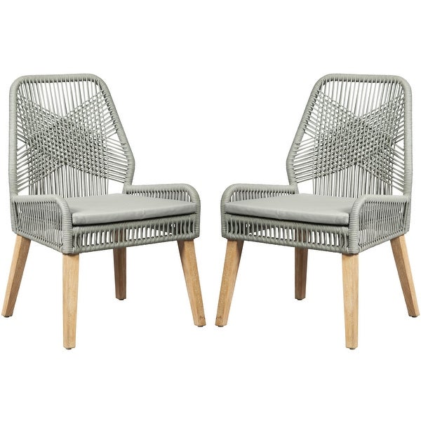 Exotic Hand Crafted Design Grey Woven Rope and Mango Wood Chairs (Set