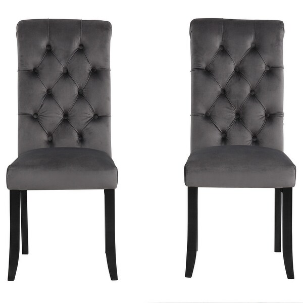 Fabric Tufted Dining Chair with Wooden Legs (Set of 2) - Overstock - 3