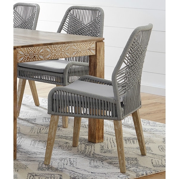 Exotic Hand Crafted Design Grey Woven Rope and Mango Wood Chairs (Set