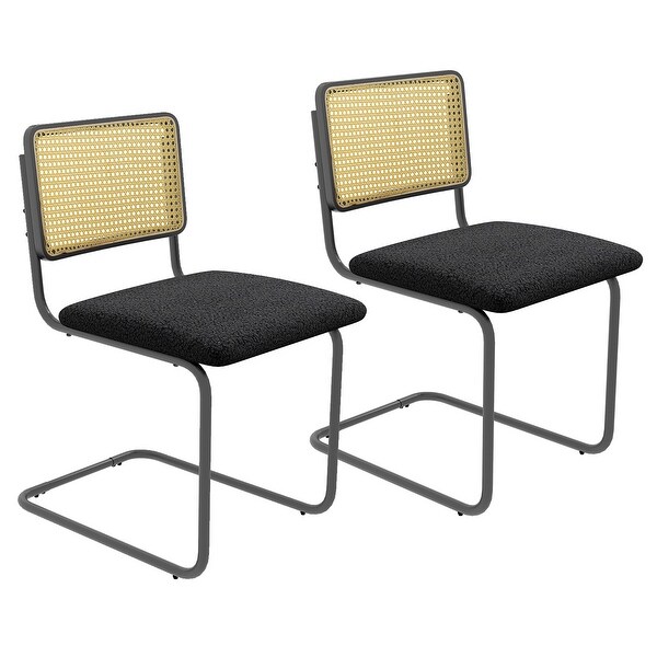 Costway Dining Chairs Set Rattan Upholstered Dining Chairs with Cane -