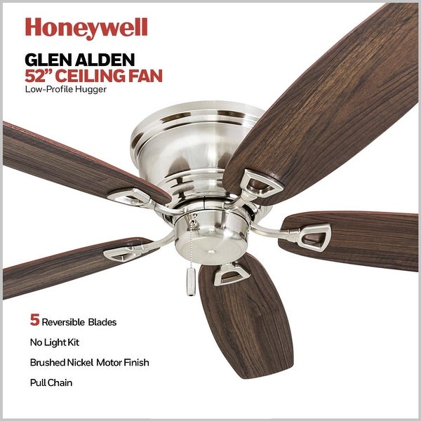 Honeywell Glen Alden 52 Brushed Nickel Low Profile Hugger Ceiling Fan