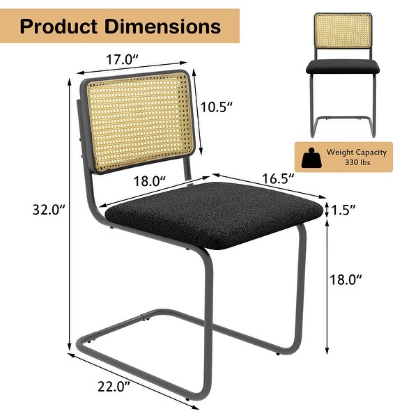 Costway Dining Chairs Set Rattan Upholstered Dining Chairs with Cane -