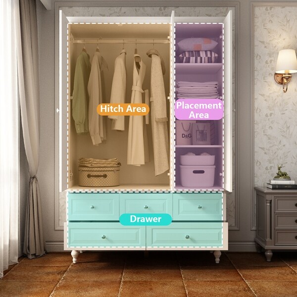 70.9H Lacquered Wardrobe Armoires Wooden Closet with Mirror Door - - 3