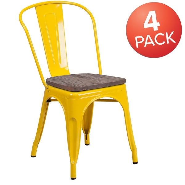 Wood Seat/ Galvanized Steel Stackable Chair (Set of 4) - 18W x 20