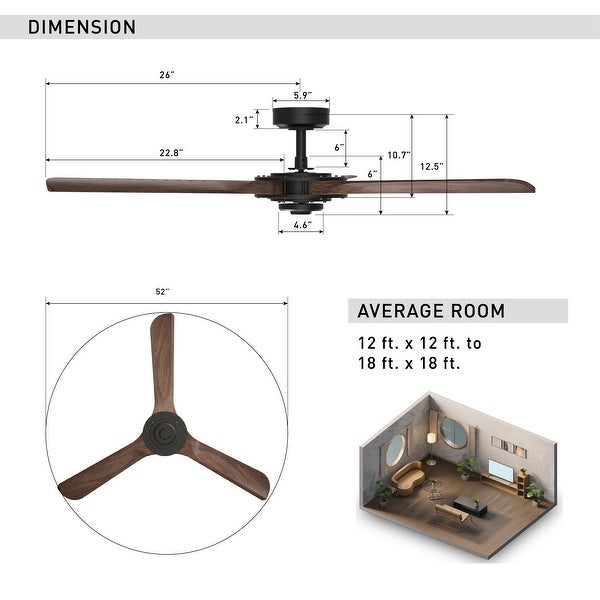 Aerofanture 52-inch Wood 3-blade Outdoor Porch Ceiling Fan with Remote