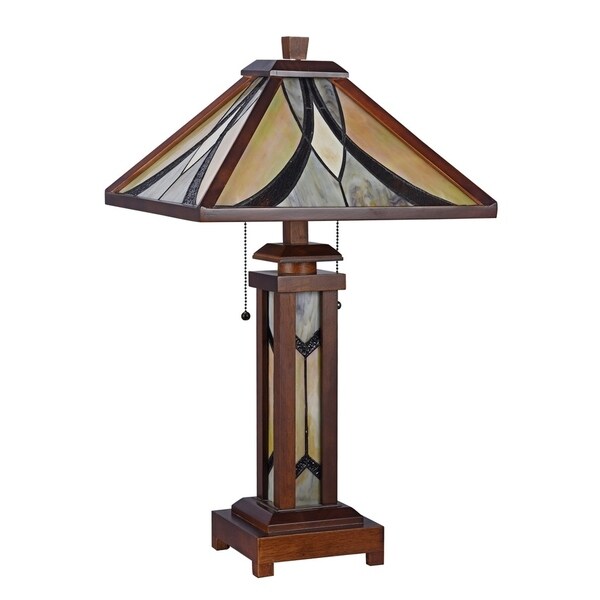 Tiffany Style 2+1-light Double Lit Dark Walnut Table Lamp - Overstock