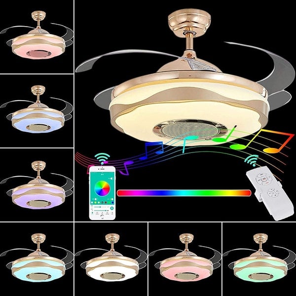 42 Inch Modern Ceiling Fan with 7 Colors Dimmable LED Lights, Bluetoot