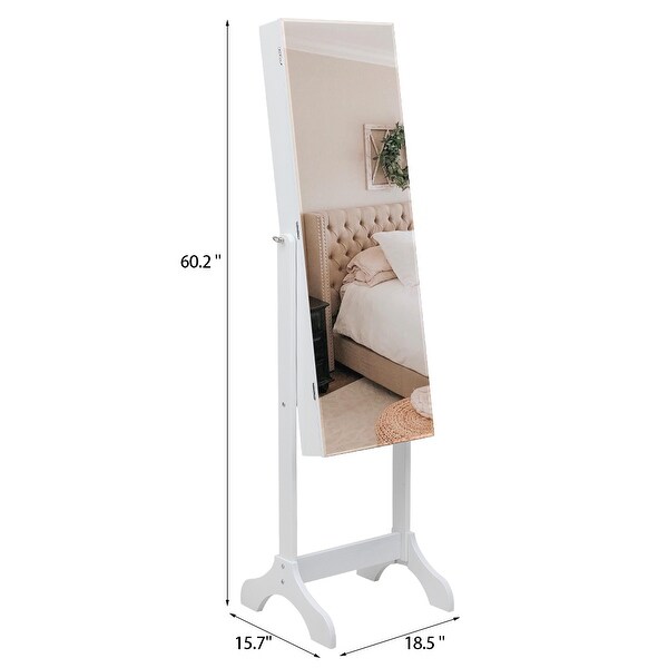 Full Mirror Floor Standing 4-Layer Adjustable Mirror Jewelry Cabinet w