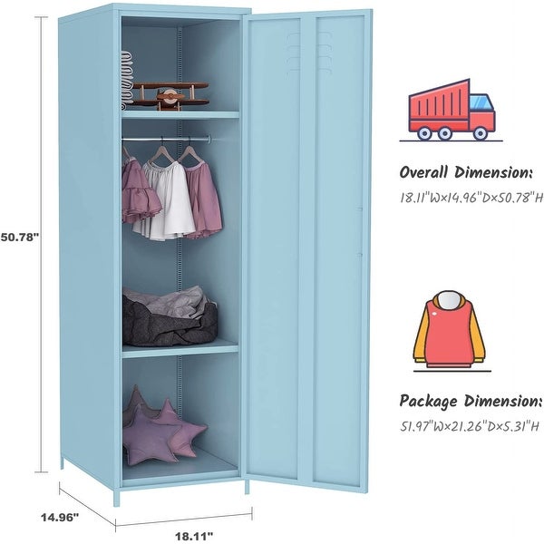 Metal Armoires Locker Cabinet for Kid with Hanging Rod and Shelves - -