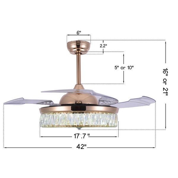 Belladepot 42 Gold Crystal Ceiling Fan with Retractable Blades