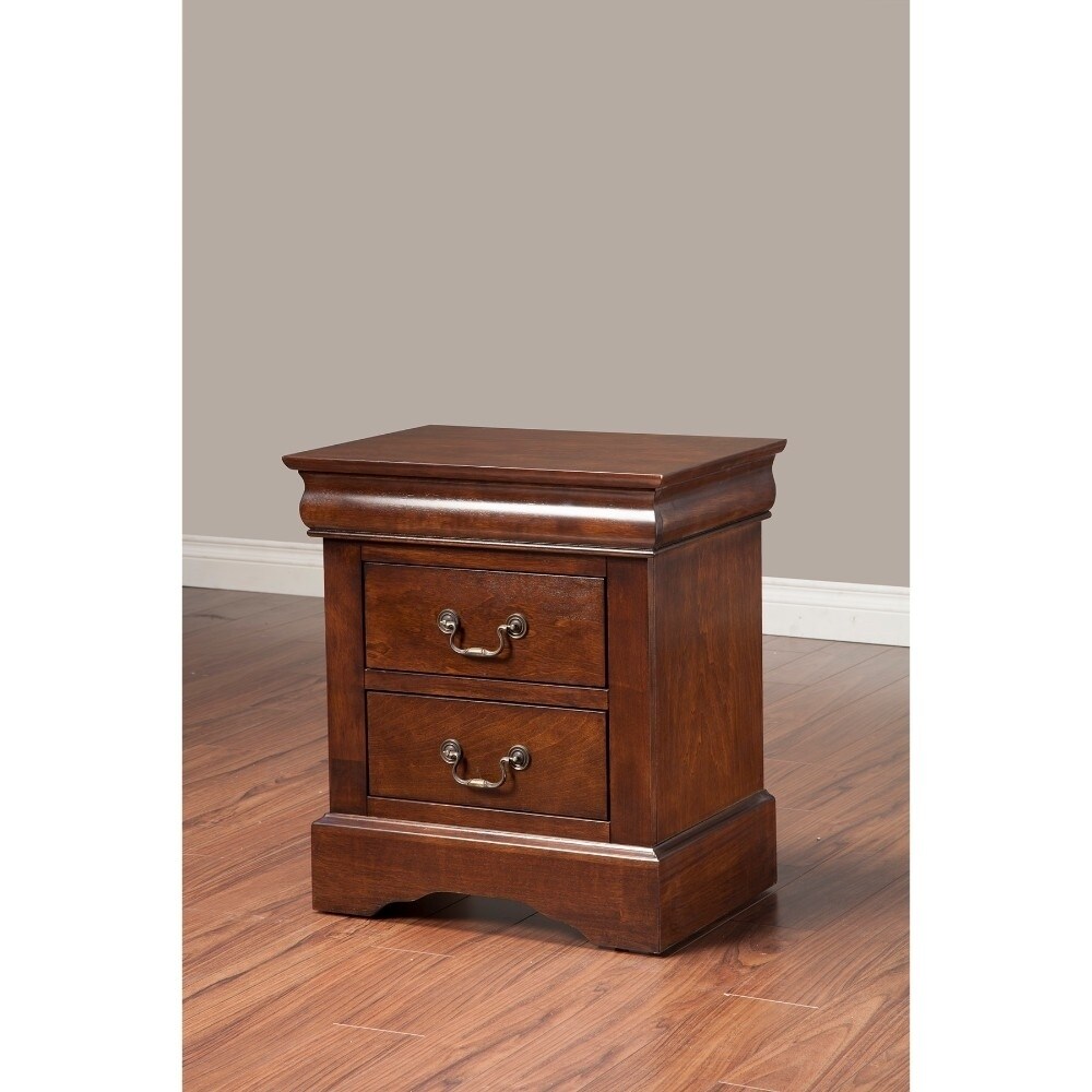 Rubberwood 2 Drawer Nightstand with Antique Handles Brown - - 21434915