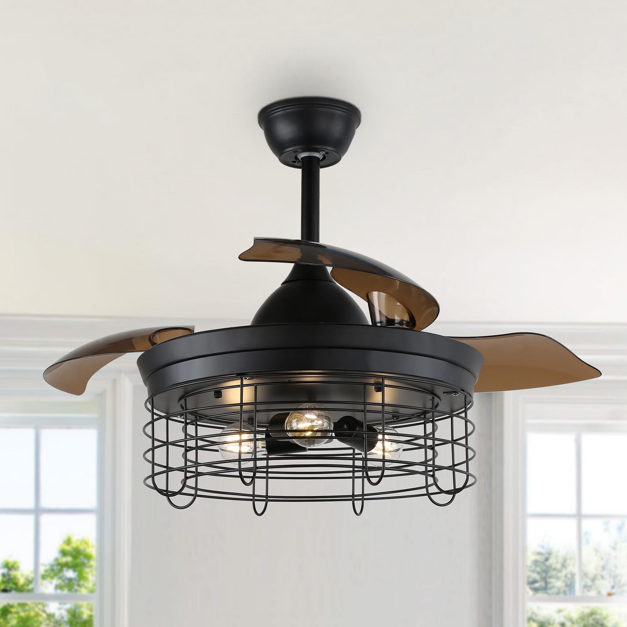 Oaks Aura 42In Industrial 3-blade retractable Cage Ceiling Fan with Re