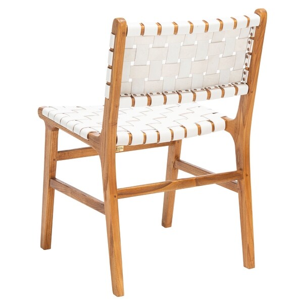 SAFAVIEH Taika White Woven Leather Dining Chair - Overstock - 26517461