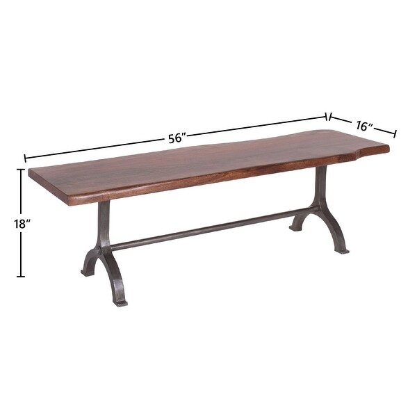 Dala Industrial Iron & Acacia Natural Edge Dining Bench, 56-inch - Ove