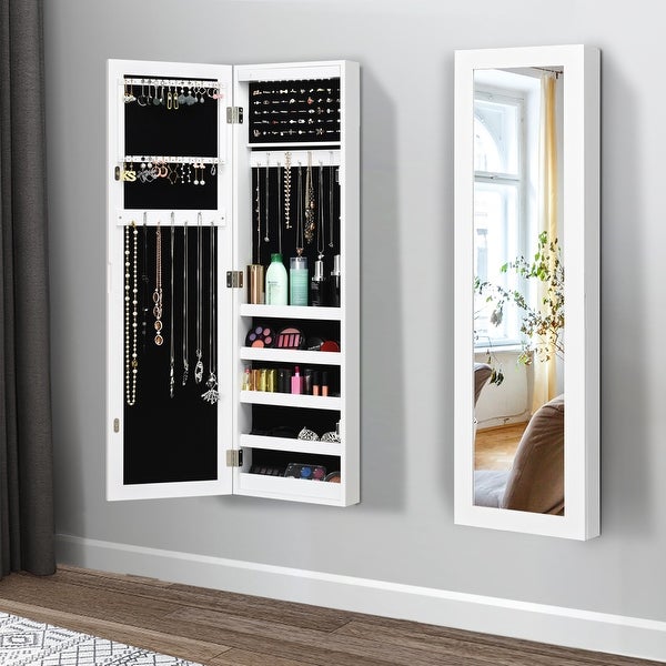 Costway Wall Door Mounted Mirrored Jewelry Cabinet Organizer Storage -