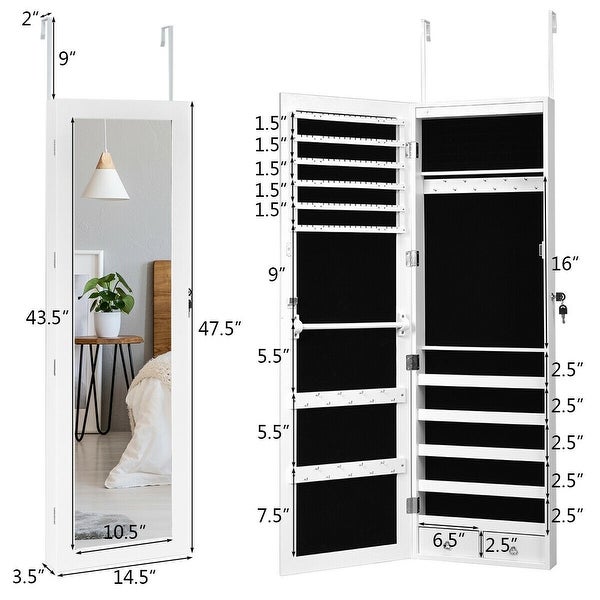 Wall Mounted Lockable Mirror Jewelry Cabinet with LED Light - 4.5 x 3.