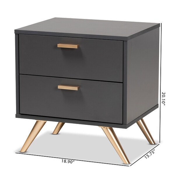 Kelson Modern Dark Grey and Gold Finished Wood 2-Drawer Nightstand - -