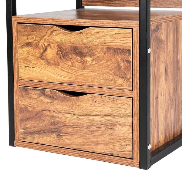 Steel Frame Wooden Nightstands With Drawers - - 35510923