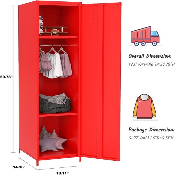 Metal Armoires Locker Cabinet for Kid with Hanging Rod and Shelves - -