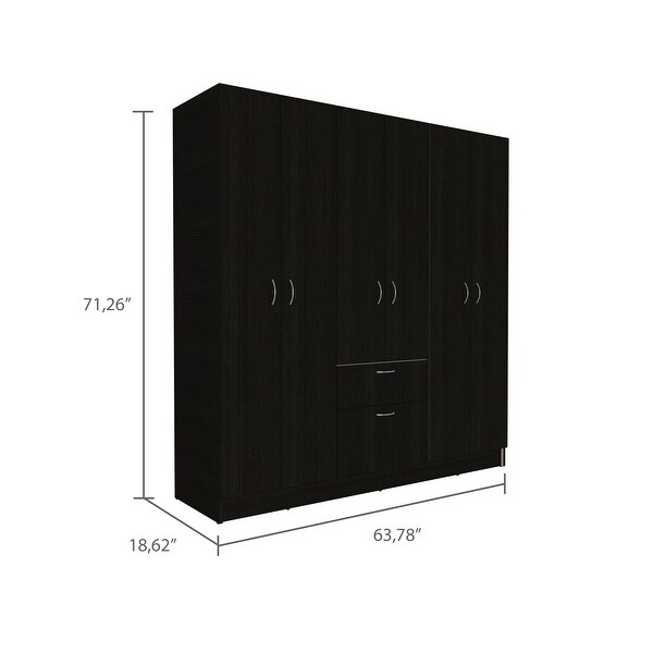 Kibo Six Door Modern Armoire with One Drawer, Rod, Seven Interior Shel